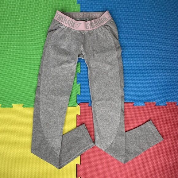 Gymshark Size S Flex High Waisted Sweat Wicking Leggings Grey Marl/Chalk Pink - Picture 1 of 8